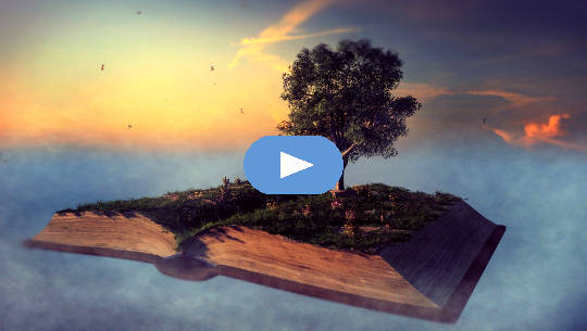 Do You Believe in Miracles? Image of an open book floating in the sky with a tree growing out of the open book