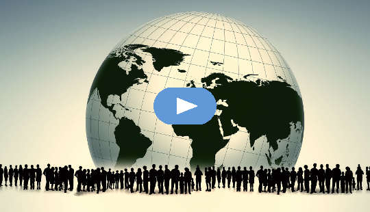 How to Let Go of War Narratives and Prioritize Collective Well-Being many people surrounding a black and white globe of planet earth