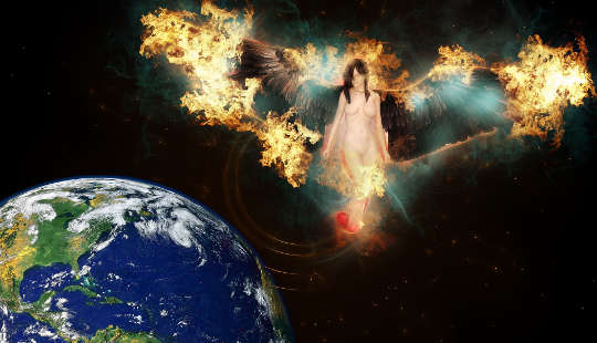 Welcome to the Celestial Plane: Understanding The Mission of Angels on Earth an angel overlooking planet earth from the cosmos