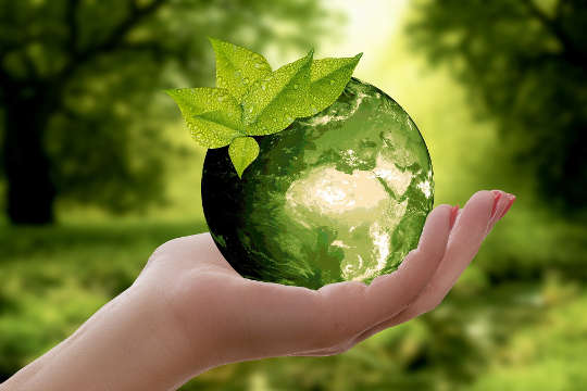 Developing An Ethical Consciousness in Our Collective Human Organism Planet Earth held in a human hand