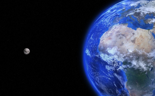 Toward the Future the moon and the Blue Planet (Earth)