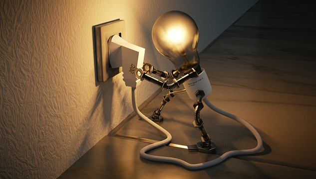 Do Thoughts Have Power? a stick figure with a lightbulb as a head is plugged into the wall