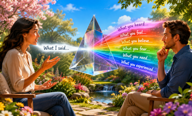 What I Heard Isn't What You Said -- written by Marie T. Russell, InnerSelf.com two people in conversation with one person's multiple interpretations of what was said