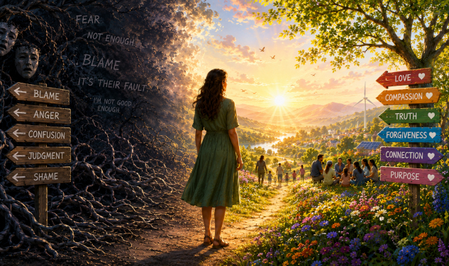 InnerSelf Magazine - June 22, 2026 Woman chosing between two paths... forwards or backwards