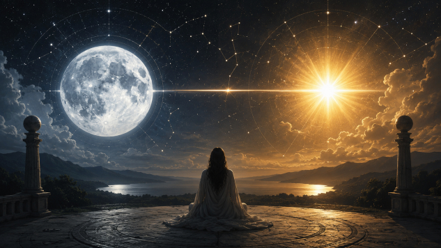 full moon in line with sun