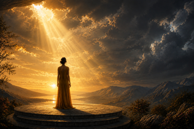 woman standing in the light with shadows to the side